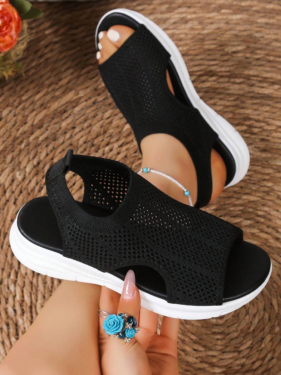 Teens/Students European & American Style Spring/Summer Fashion Soft Knit Breathable Flat Sandals, Casual Plus Size Beach Sports Sandals