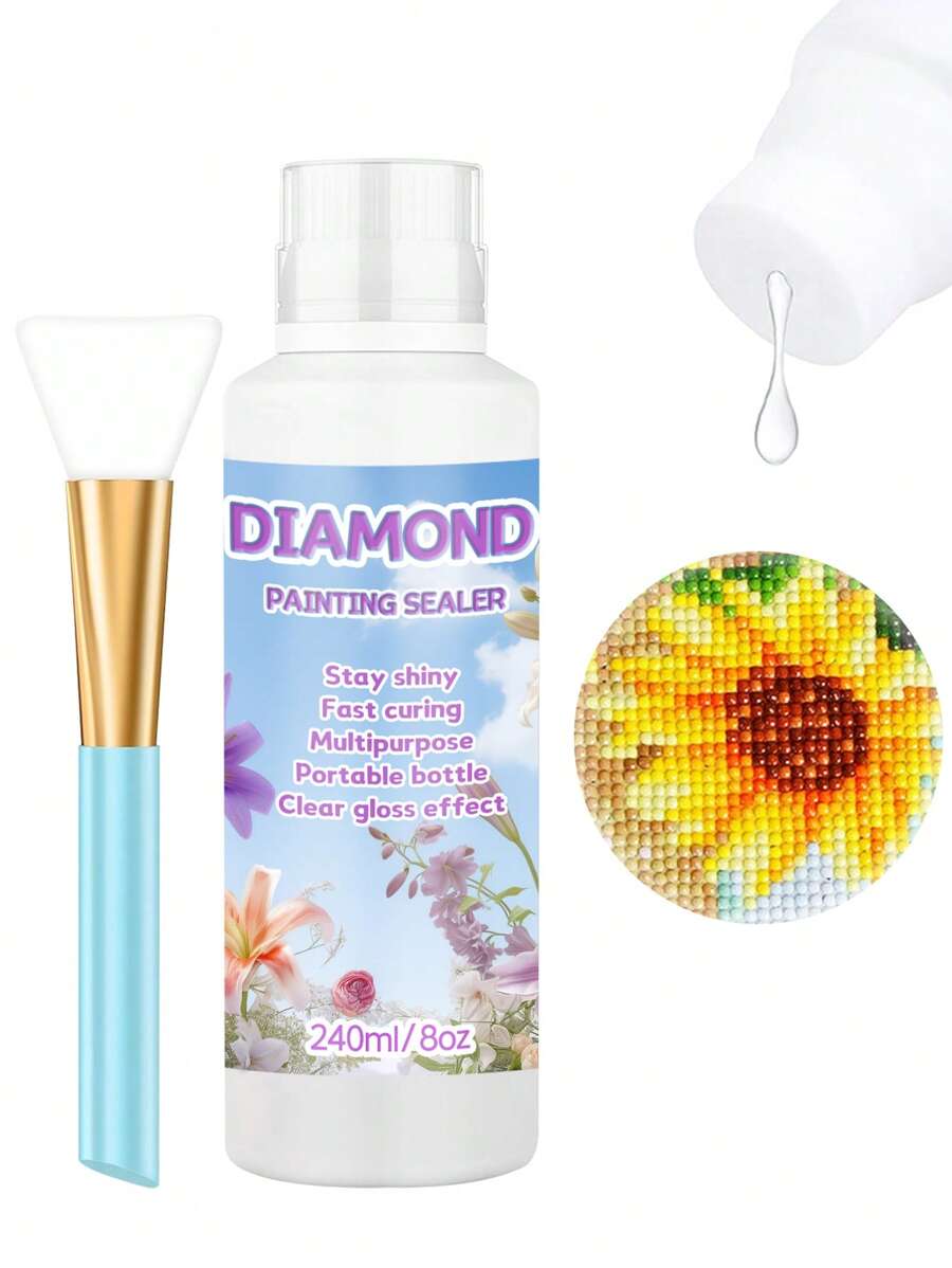 240ml Diamond Painting Sealer Kit, Diamond Painting Glue For Diamond Art, Art Sealer Used To Protect Diamond Painting, Permanent Shiny Diamond Art Sealer Set