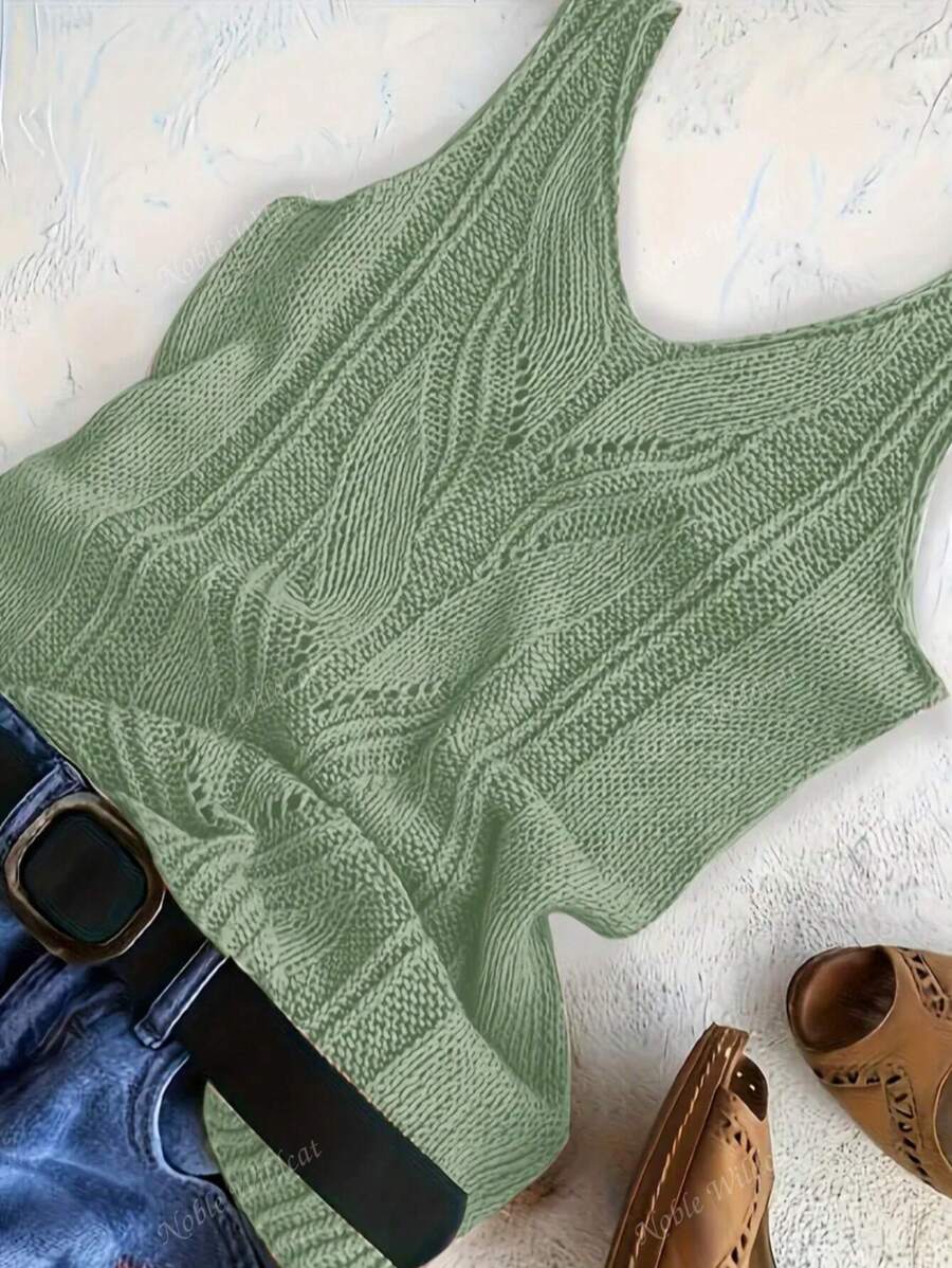 Chaleco de punto elegante de mujer con escote en V, sin mangas, de unicolor, versátil y casual, adecuado para primavera y verano