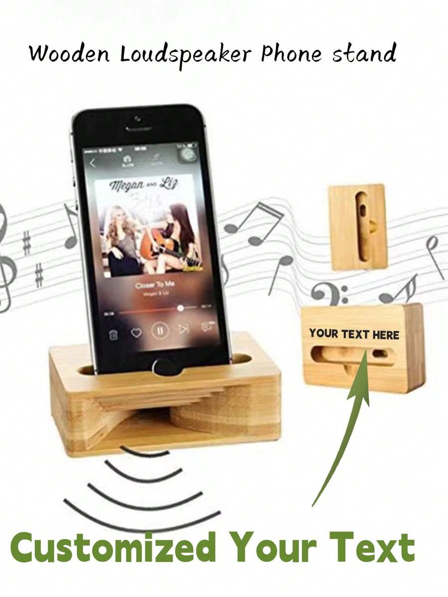 1 pieza Soporte de teléfono con forma de megáfono de bambú creativo, texto personalizable grabado, apto para fiestas de Navidad, San Valentín, Acción de Gracias, Día de la Madre, Día del Padre, Graduación, regalos de cumpleaños