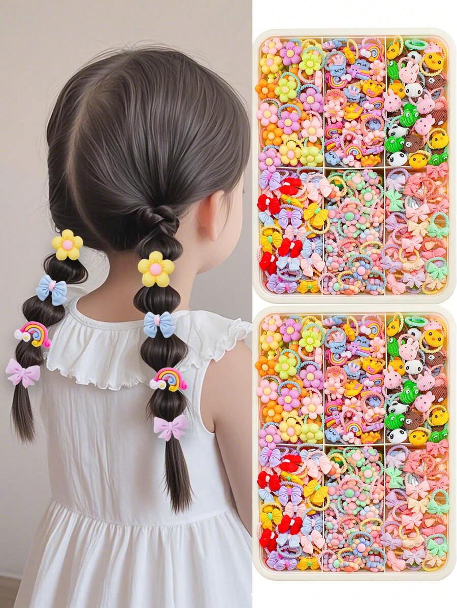 30/40/50/60 buc Bentite elastice drăguțe cu desene animate colorate pentru fete, cu flori, animale, decorațiuni curcubeu, scronchies de păr, legături de păr Accesorii de păr pentru purtare zilnică și petrecere