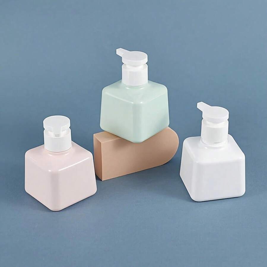 Reusable Plastic Square Pump Bottles In Pink, White And Green - Ideal For Liquid Soap, Shampoo Or Cosmetics - BPA And Alcohol Free Back To School