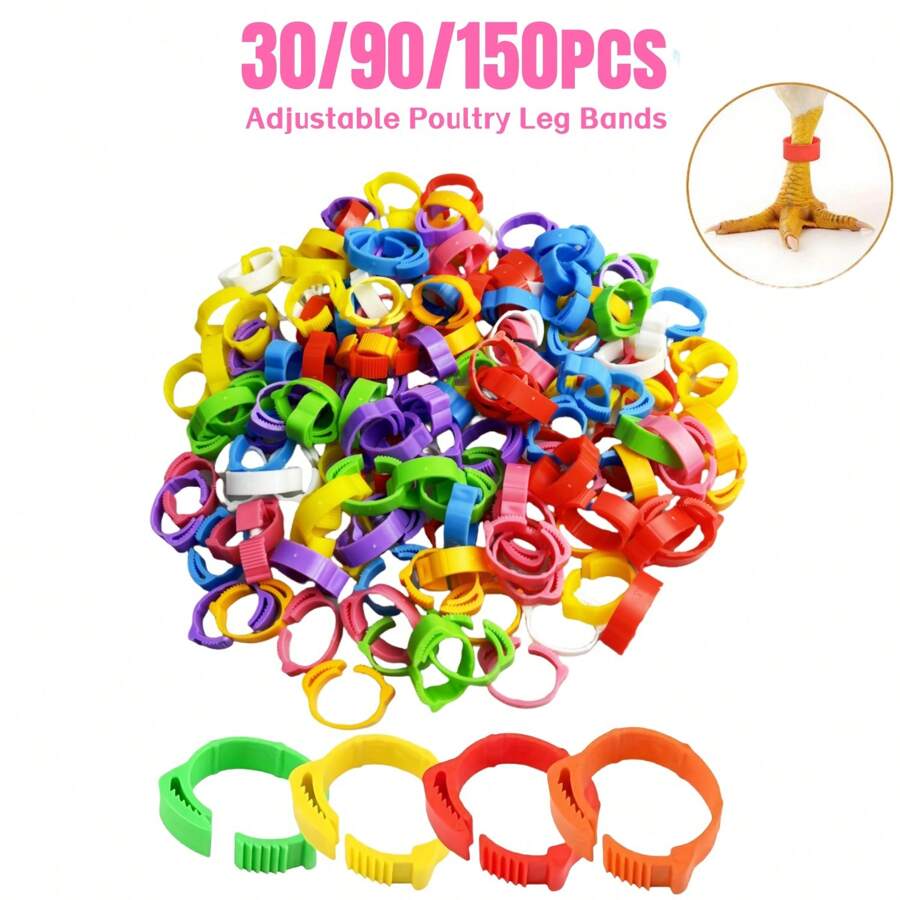 30/90/150 pezzi Fasce per zampe di pollo regolabili e riutilizzabili - Anelli di plastica resistente per zampe di polli, anatre, oche | Facili da usare, senza alimentazione richiesta | Accessori per polli