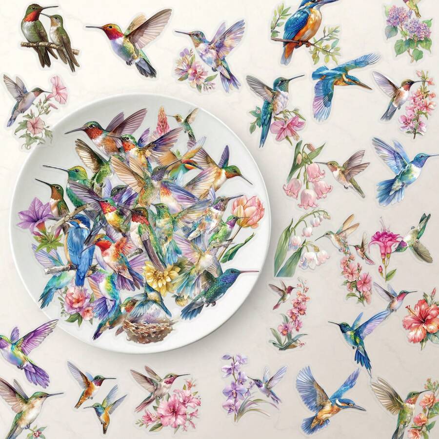 50Pcs Bird Stickers Transparent Stickers Aesthetic Stickers Colored Stickers Floral Stickers Vinyl Stickers Stickers For Water Bottle, Hydroflask, Guitar, Luggage, Phone, Case, Laptop, Skateboard, Gift