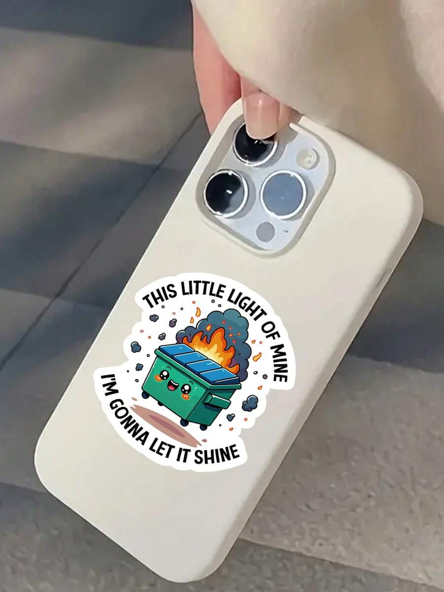 "This Little Light Of Mine, I'm Gonna Let It Shine" Humorous Sticker. The Cartoon Pattern Of Burning Trash Cans Decorate Your Laptop, Water Bottle, Journal, Skins, Guitars, Helmets, Office Supplies, School, Skateboards, Luggage, Water Bottle, And Other Funny Vinyl Record Waterproof Decal,School Supplies,Back To School