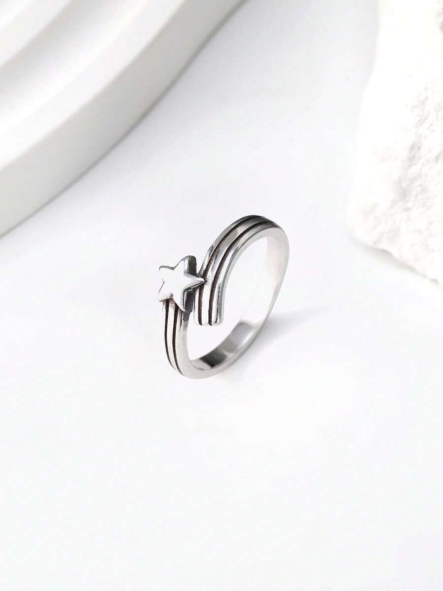 1 Stück einfacher, einzigartiger 925er Sterling Silber Sternengucker Wickel-Ring, Schmuckgeschenk für Frauen