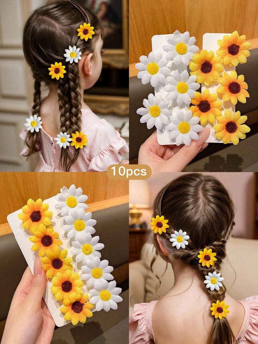 10 piezas Ganchos para el cabello con diseño de girasol, pasadores de estilo coreano, accesorios para el cabello