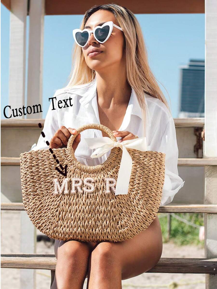 Borsa di paglia personalizzata, borsa da spiaggia personalizzata per signore, cestino di paglia personalizzato, borsa per festa di addio al nubilato, borsa da spiaggia personalizzata, borsa di paglia, borsa personalizzata, regalo per la festa della mamma, università