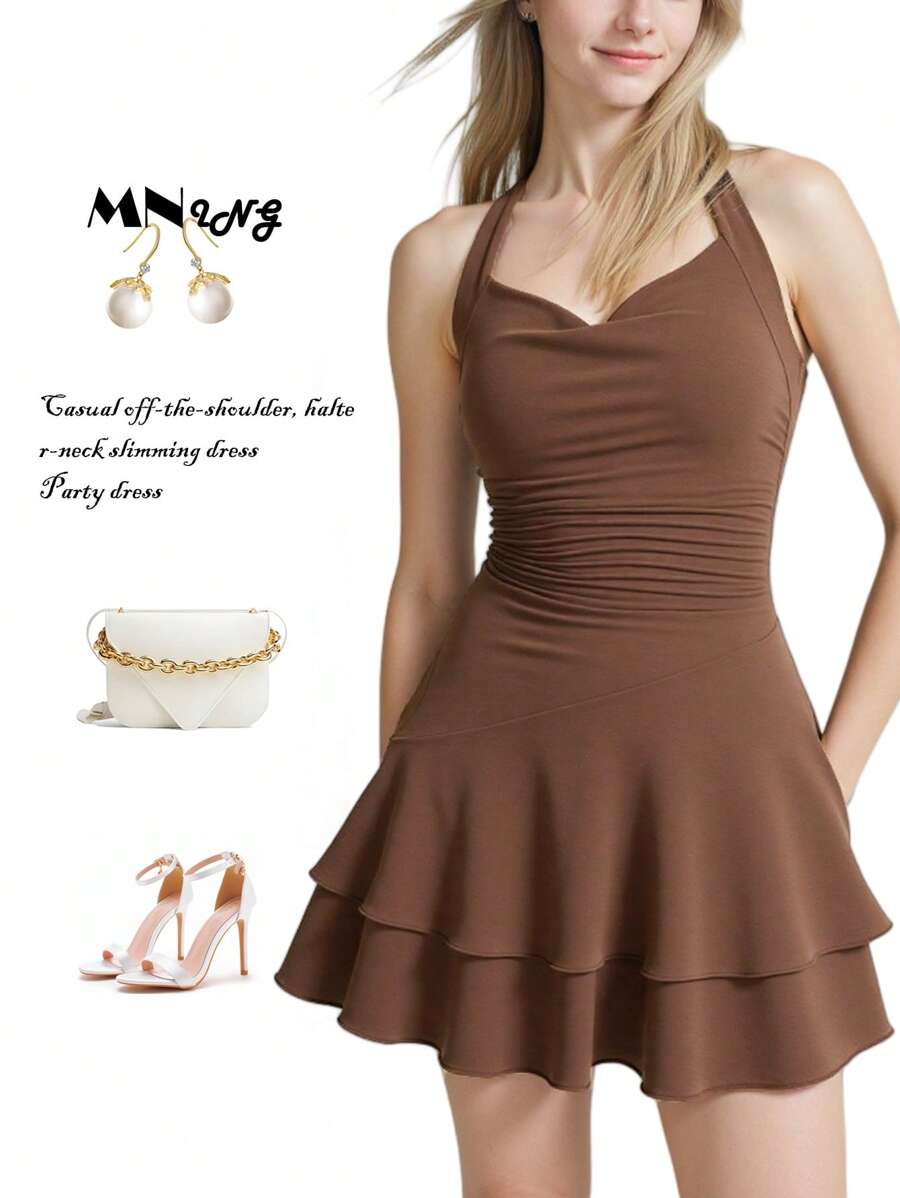 2025 Europe And The United States Women's Spring And Summer Casual Off-The-Shoulder Hanging Neck Slimming Dress Party Dress
