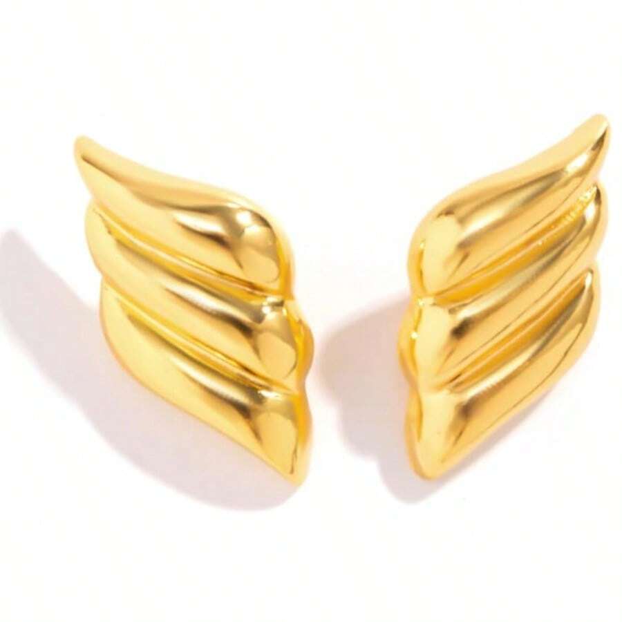 Pendientes grandes y llamativos de oro para mujer, pendientes cuadrados gruesos de oro con textura, pendientes colgantes ligeros con forma de alas y conchas grandes para ella