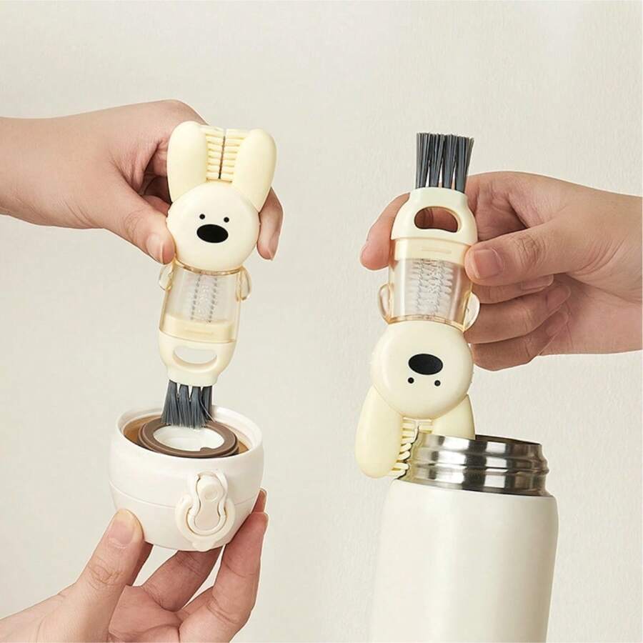 1 Stück Hasen Design Multifunktions Tassen Deckel Bürste, Schlitz Reinigungs Bürste, 4-in-1 Flasche Reinigungs Tassen Bürste, 3 Farben: Pink, Weiß, Beige, geeignet für Picknick, kompakt und tragbar