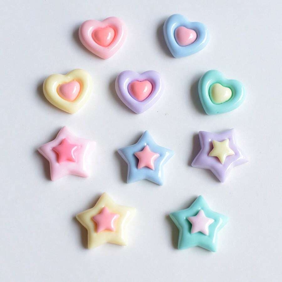 10pcs Cute Double-Layer Star & Heart Shaped Refrigerator Magnets, Creative Birthday Party Wedding Decor Fridge Stickers, Assorted Colors For Office, Whiteboard, Home, Kitchen Decoration