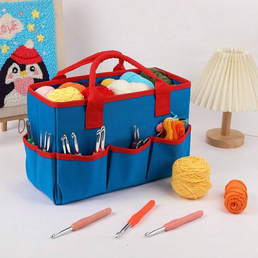 1pc New Diy Handmade Knitting Storage Bag Crochet Hook Wool Storage, Household Goods Storage Bag Large Capacity Portable Miscellaneous Storage Bag, Suitable For Home Items Storage, Travelling Out Of The Use Of Holiday Family Gifts