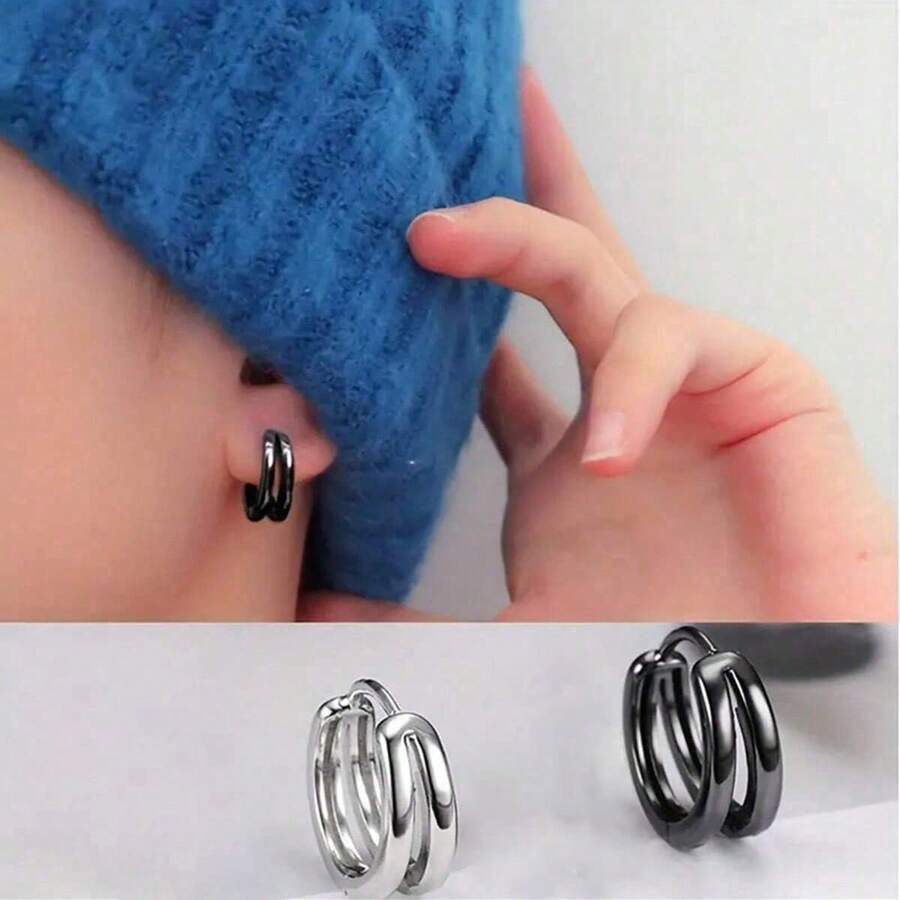 1 pezzo Nuovo orecchino a cerchio punk per uomo, orecchini con cerchio multiplo geometrico, cerchio doppio, stile hip hop, orecchini a perno adatti come decorazione e regalo per San Patrizio e Pasqua