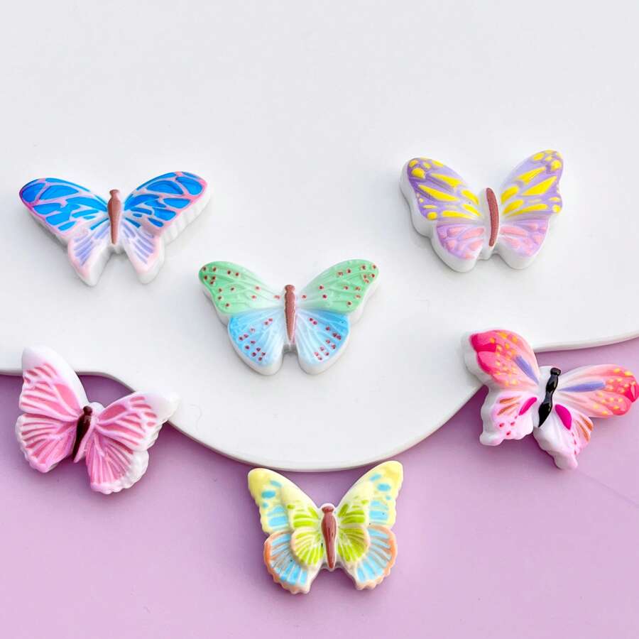 10 Stücke verschiedenfarbige Schmetterling Aufkleber mit flacher Rückseite, DIY Scrapbooking Handwerk Dekoration für Ohrringe, Haaraccessoires, Schmuckherstellung