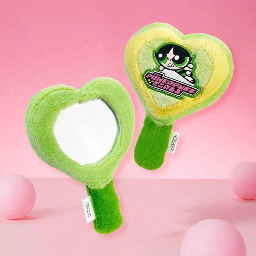 Miniso The Powerpuff Girls Buttercup Heart-Shaped Handheld Mirror - Dual-Sided Design, Perfect For On-The-Go Touch-Ups, Ideal For Travel, Gifts, And Daily Use (1 PC)