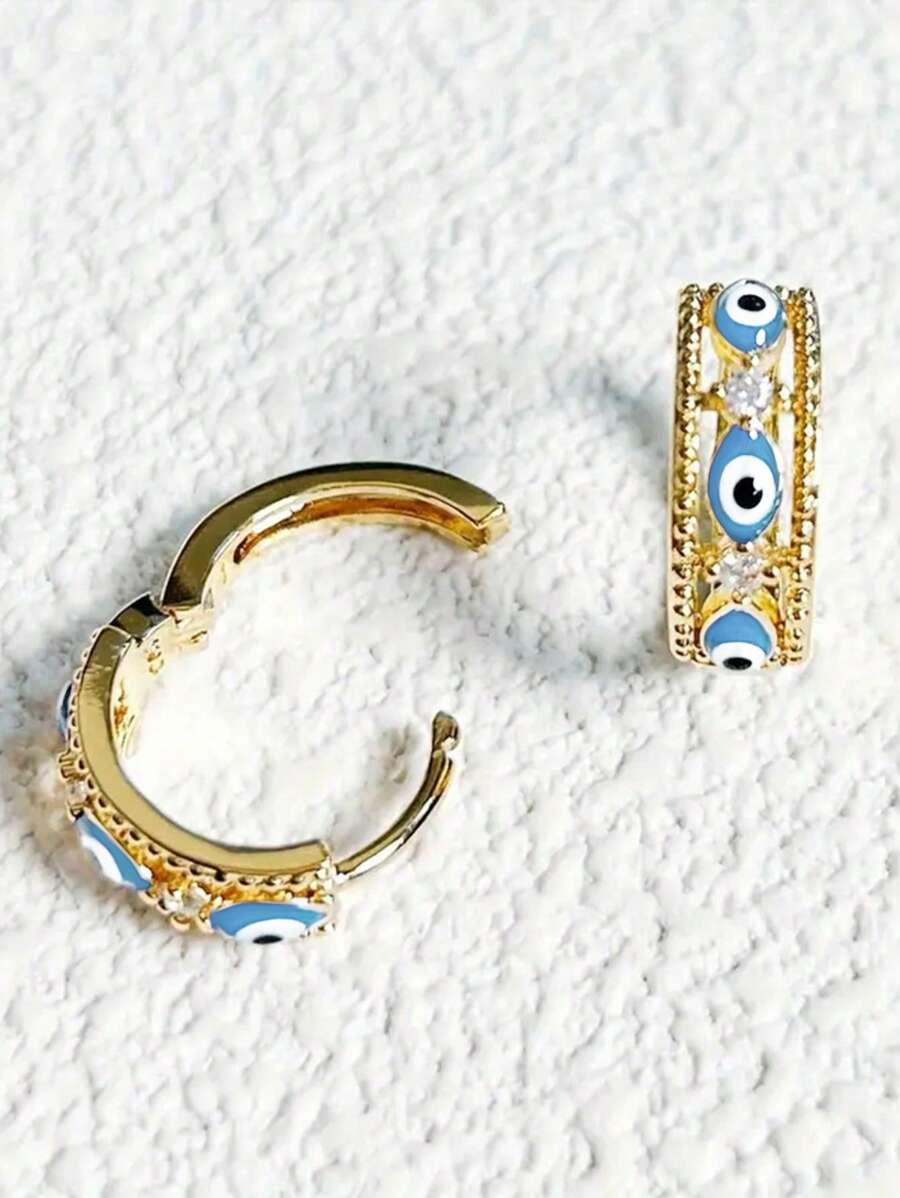 2Pcs 18K Gold Plated Crystal Demon Eye Vintage Style Earrings, Perfect Gift For Women
