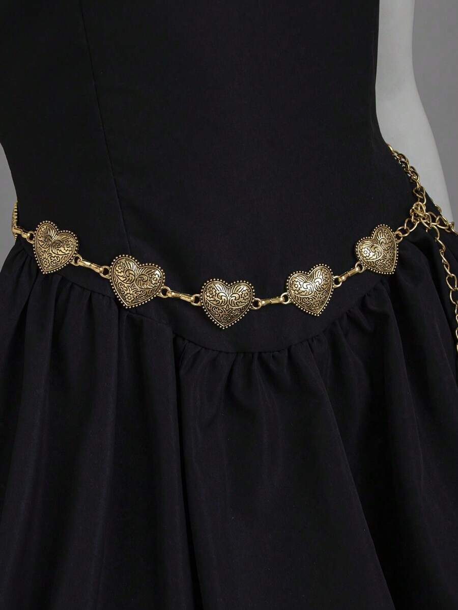 1pc Vintage Heart Design Waist Chain Dress Accessory For Women, Summer