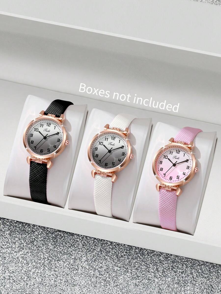 3 Stücke/Set elegante minimalistische Damen Quarzuhr mit kleinem Ziffernblatt und Gürtel Kombinations-Set, modischer Stil (Uhrenbox nicht enthalten)