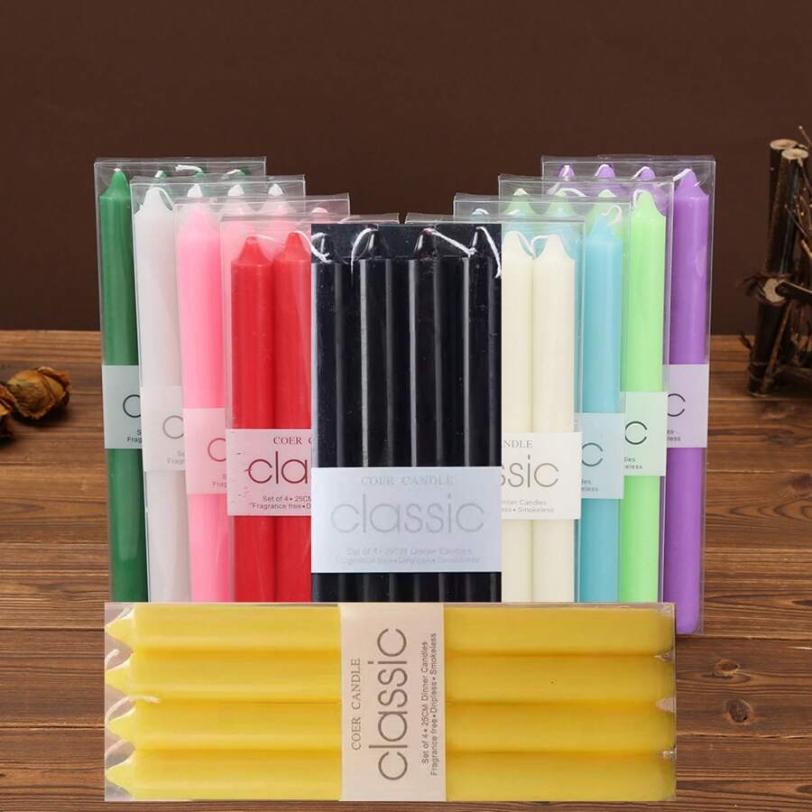 4pcs 2.2cm Diameter Straight Stem Candles, 25cm European Style Long Stem Candles For Home, Romantic Candlelight Dinner, Wedding, Birthday, Valentine's Day Decoration - Red, White, Black, Green, Yellow, Pink, Purple, Blue Gifts Graduation