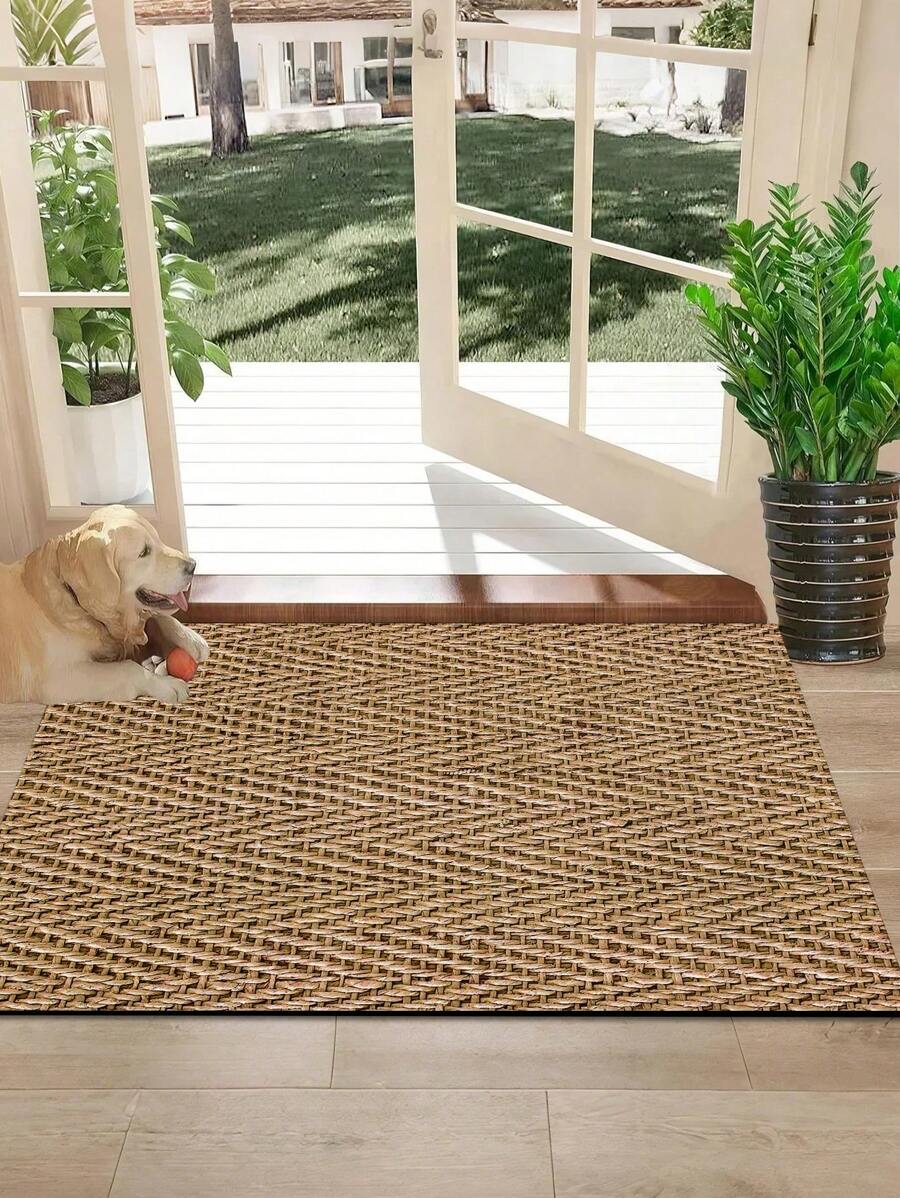 1pc Raw Linen Textured Visual Effect, Lightweight Anti-Slip Doormat, Bathroom Mat, Indoor Entryway Rug, Bathroom Bedroom Mat, Outdoor Carpet, Dirt-Resistant Easy Care, Machine Washable & Ironing, Home Decor Gift
