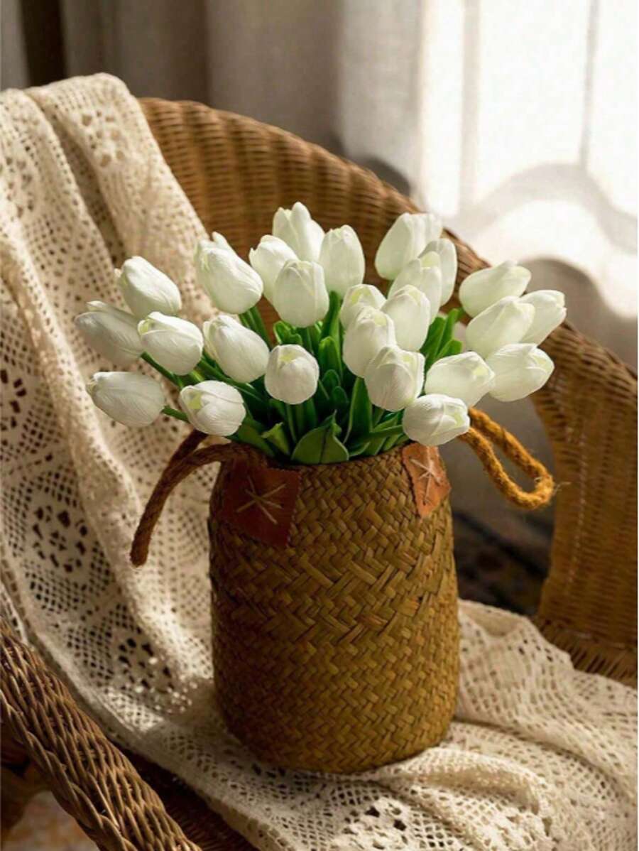 2pcs/10pcs WhiteTulip Artificial Flowers With Real Touch ,Fake Flowers,White Tulip Silk Flowers, Suitable For Mother's Day Gifts, Table Decoration, Wedding, Party, DIY Flower Bouquet, Home Decor, Artificial Plastic Flowers, Decorations, Wedding Decorations,Easter Spring Wreath Wedding Bouquet