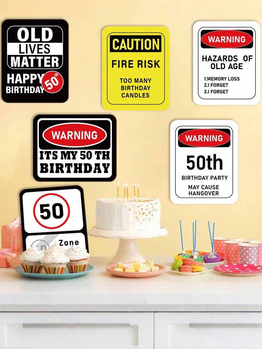 7pcs 50th Fun Birthday Wall Decoration Signs, Happy 50th Birthday Party Warning Signs, Party Sign Party Background Decorations, Birthday Party Photo Props, Outdoor Indoor Home Party Supplies