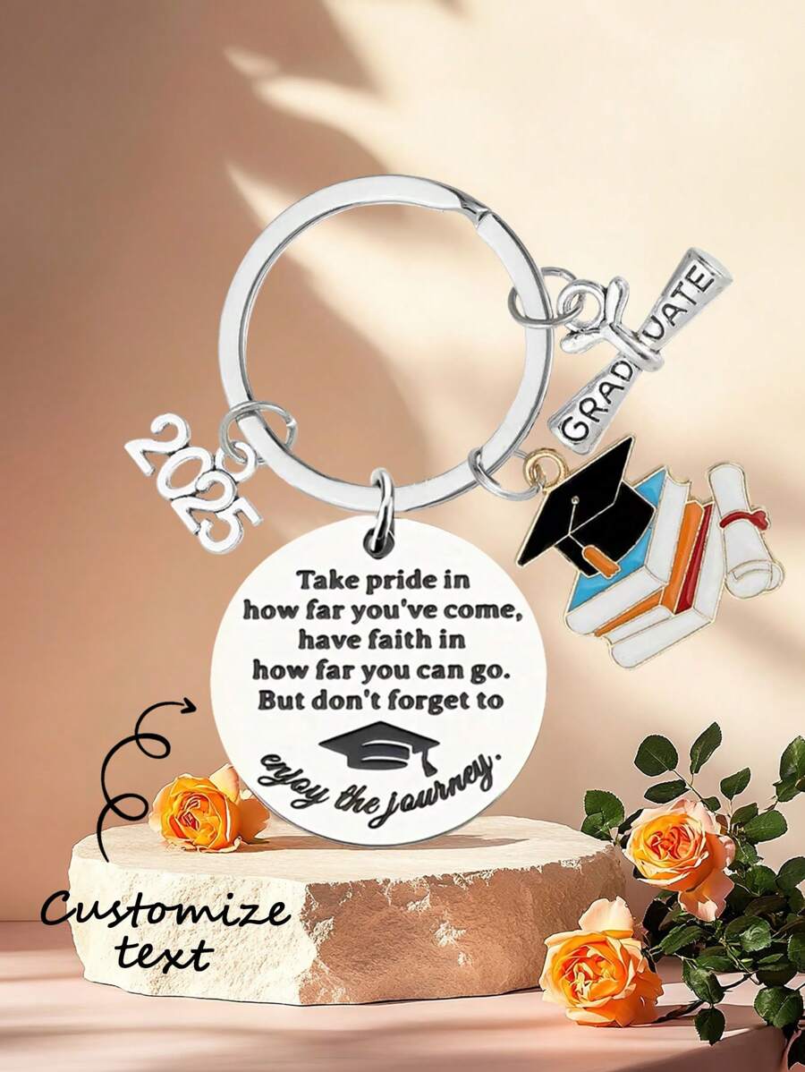 1 Stück Schlüsselanhänger mit rundem Abschlusskappe aus Edelstahl, Geschenk zur Graduierung 2025, Erinnerungsstück zur Graduierung, Schlüsselanhänger, Rucksack Dekoration