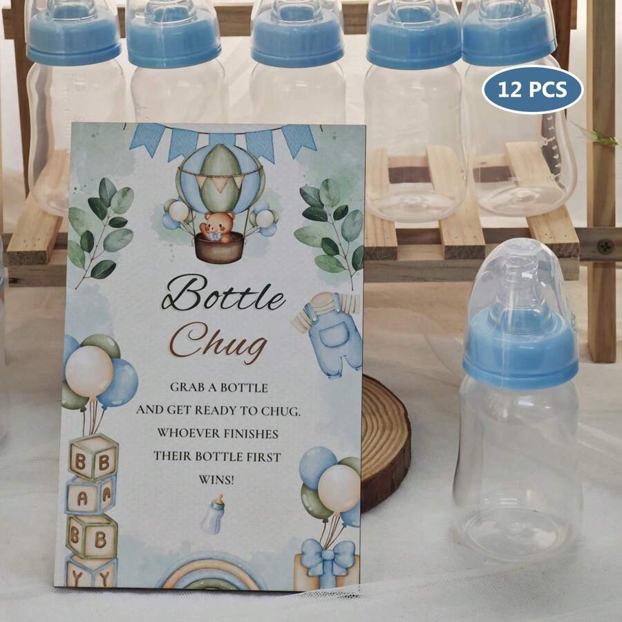 YESTARY YESTARY Bottle Chug Babyshower Games, Include 1 Bottle Chug Sign 12 Pcs 120ML Plastic Bottles Shower Favor Spring Bear Themed Shower Game Set For Gender Reveal Party