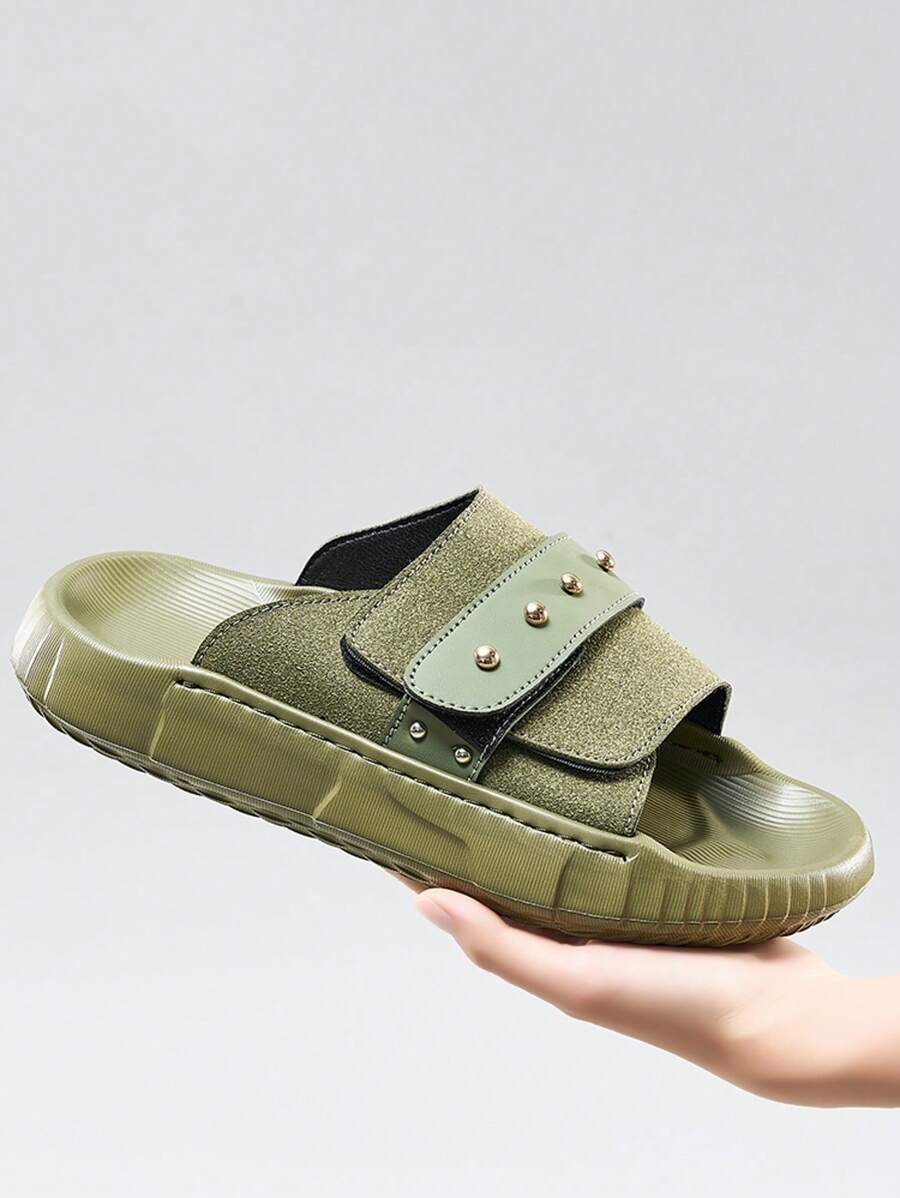 Handmade Stitching Summer Men Hook And Loop Sandals, Thick-Sole Beach Slippers, Vintage Outdoor Breathable Casual Shoes