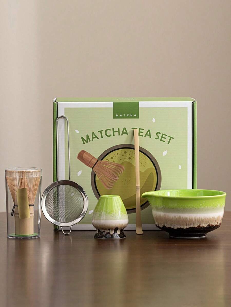 Matcha Five-Piece Set, Ceramic Matcha Bowl, Natural Bamboo Tea Whisk, Beginners, Refreshment Tools, Matcha Making Tools, Gift Box Back To School