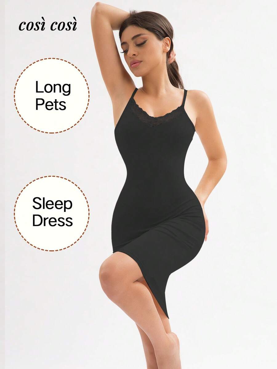 1 pezzo Nuovo vestito da donna a scollo a V con spalline regolabili per la primavera/estate, elegante vestaglia sexy con inserti in pizzo per il relax e le vacanze