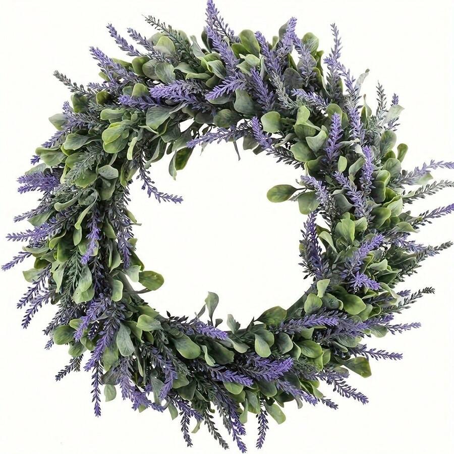 1 Stück künstlicher Lavendel-Kranz, geeignet für Haustür, Landlhaus-Stil Kranz, Wand, Party Hochzeitsdekoration, innen oder außen, Künstlicher Lavendel-Blumen-Kranz, künstliche Pflanzen Heim Dekoration Accessoire, geeignet für Haustür, Wand, Fenster, Party, Feiertage, Hochzeitsdekoration, Landhaus-Kranz, Lila Blumen-Kranz