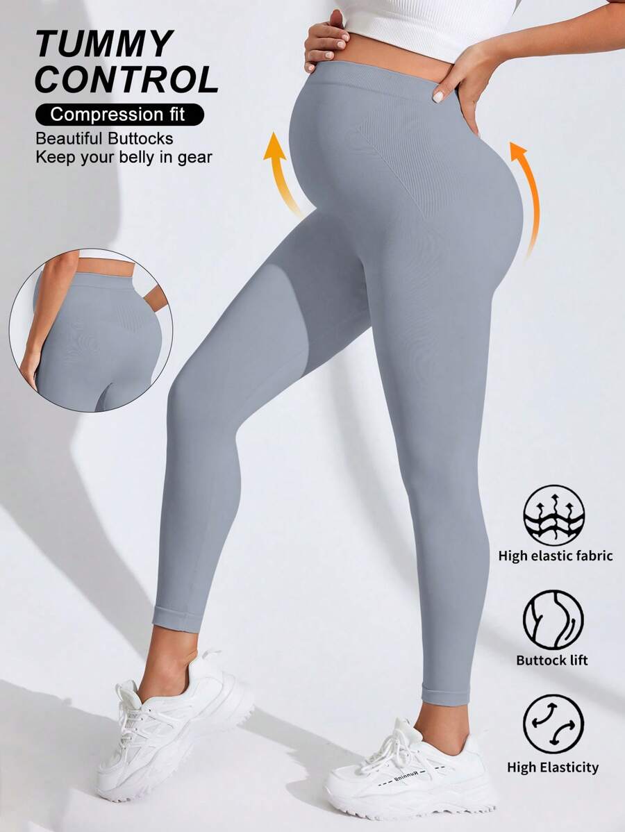 Umstandsmode-Seamless Leggings mit hochwertigem Bund und elastischer, einfarbiger Qualität