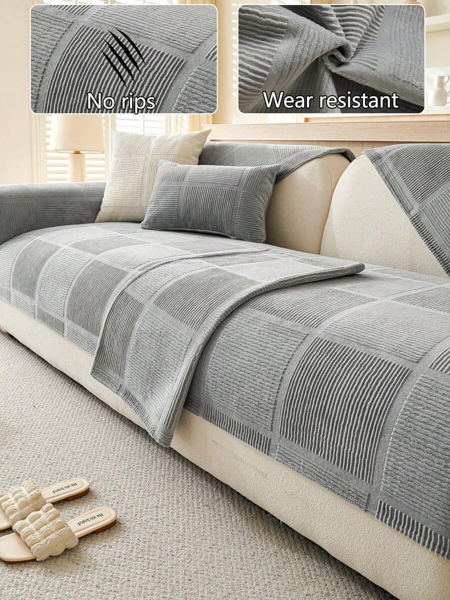 1pc Universal Sofa Seat Cover, Modern Simple Anti-Slip Sofa Cushion, Dust-Proof And Washable Sofa Slipcover, Grey Fashion Soft Anti-Fading Pet-Friendly Protector For Bedroom, Office, Living Room, Sectional Sofa, 1/2/3/4 Seat