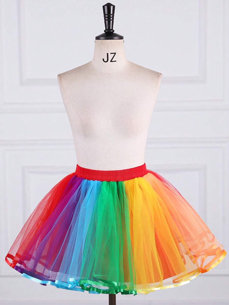1 pieza Falda A-line de tul colorida para mujer, estilo Lolita para actuación en el escenario, falda de bailarina de color caramelo, mini, sin enaguas, apta para fiesta, boda y uso diario en color negro/blanco