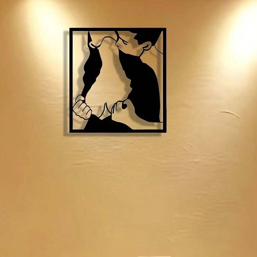 1pc Elegant And Minimalist: An Elegantly Designed Metal Plate For Christmas, Depicting An Artistically Affectionate Couple. It Is A Wall Art Piece. Suitable For Offices