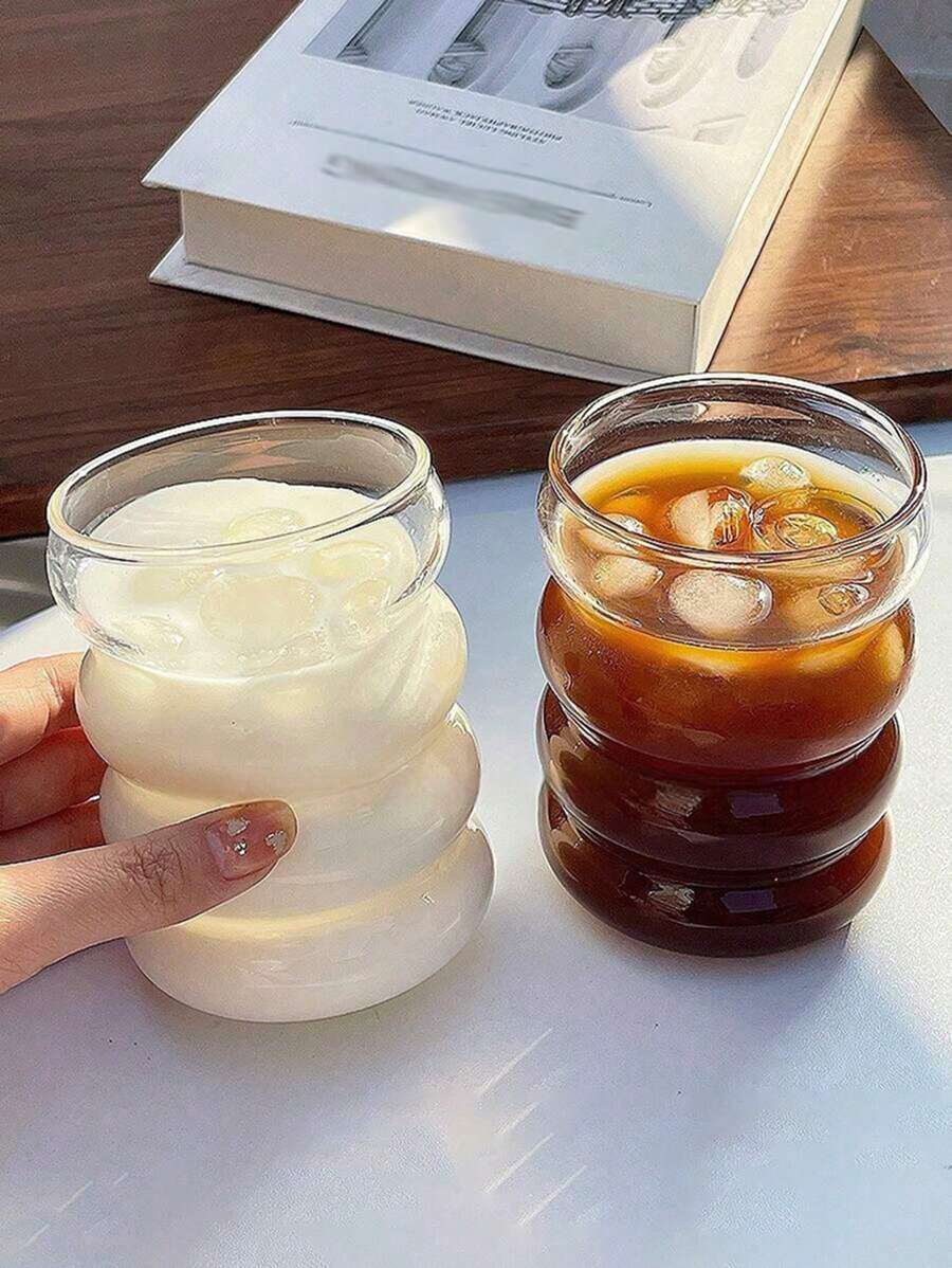 1pc Retro 300ml Large Capacity Transparent Glass Coffee Milk Latte Mug For Water, Iced Coffee, Milk Tea, Juice, Tea, Etc., Suitable For All Seasons, Including A Cute Caterpillar Design