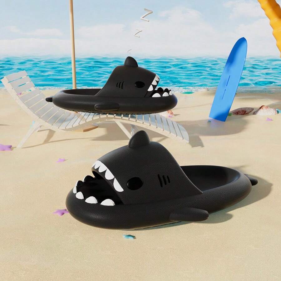 Wuxi lateness time co., ltd Men's Shark EVA Non-Slip Thick Sole Slippers, Comfortable Versatile Casual Slide Sandals