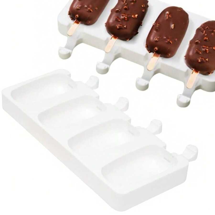 1 peça de molde oval com 4 cavidades para picolé, molde para barra de sorvete, molde de silicone para picolé, molde para sorvete, máquina de picolé