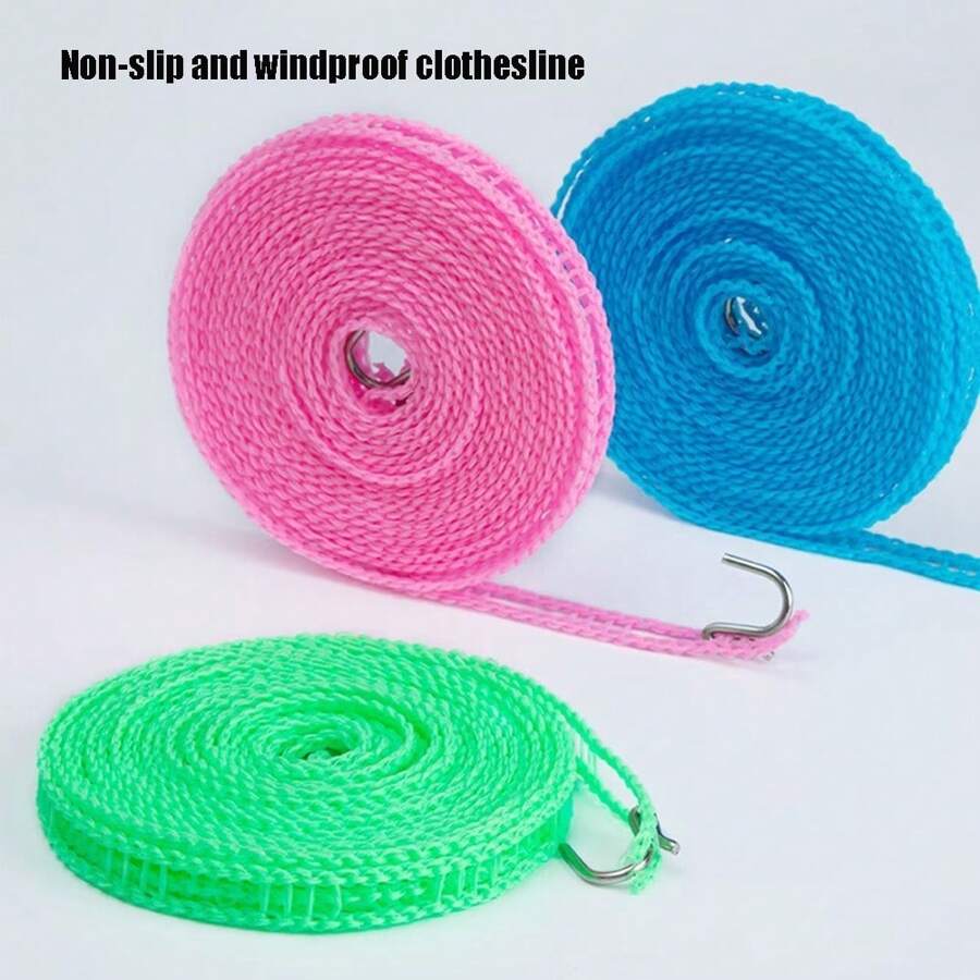1 peça de corda de secagem antiderrapante e antivento, corda de secagem estilo cerca, varal sem necessidade de perfuração, corda de nylon espessada para viagens ao ar livre