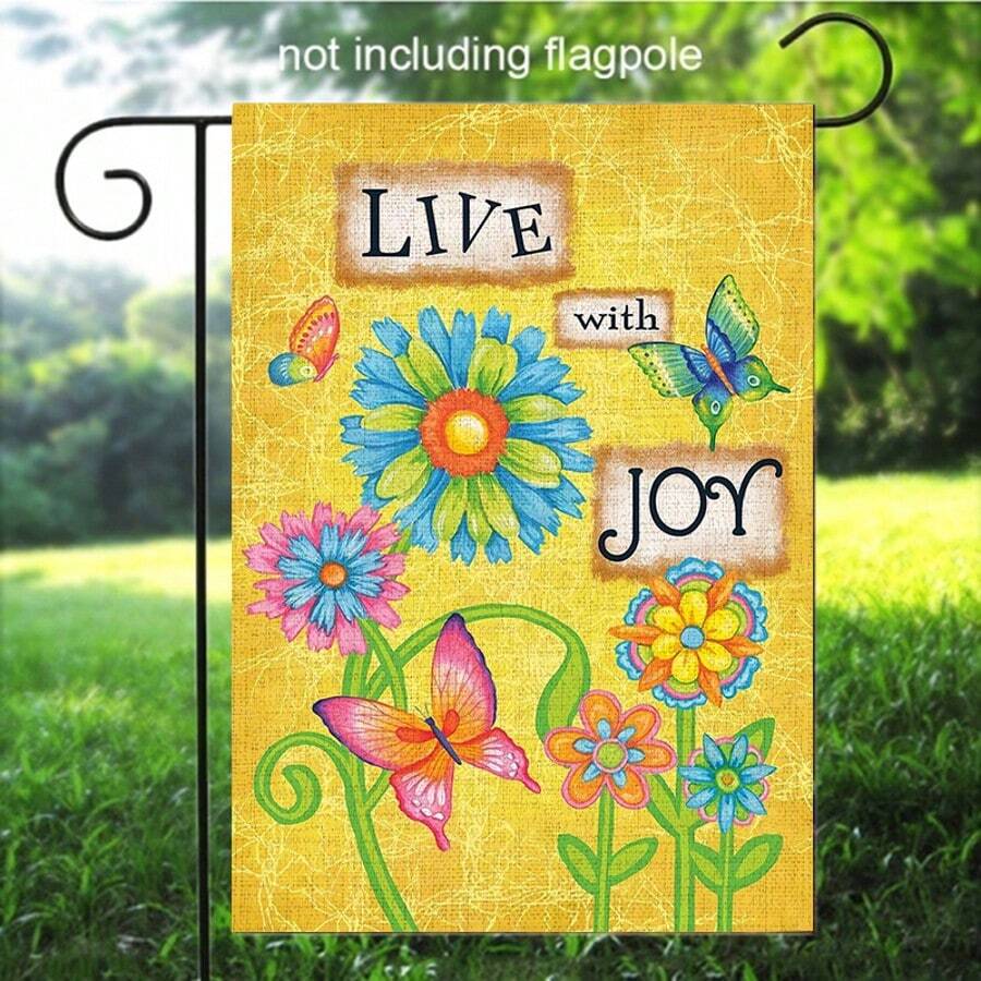 1pc, Love With Joy Spring Flower Garden Flag, 12 X 18 Inch Double Sided Farmhouse Yard Outdoor Flag, Farmhouse Rustic Pasture Porch Decoration(ONLY FLAG)