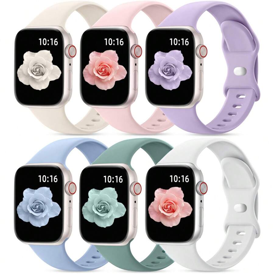 6 modische und sportliche einfarbige Silikon Uhrenarmbänder kompatibel mit Armband 38mm 40mm 41mm 45mm 44mm 42mm 49mm, weich, bequem und atmungsaktiv, Ersatzarmband mit Zubehör für Ultra Serie 10/9/SE/8/7/6/5/4/3/2/1