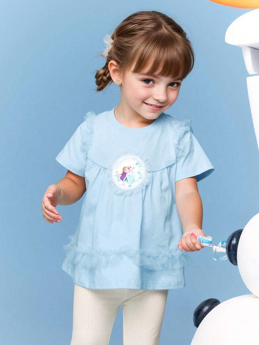 Balabala Balabala Baby Girls' Elsa Dress - Short Sleeve Light Blue With Ruffles - Soft & Comfortable