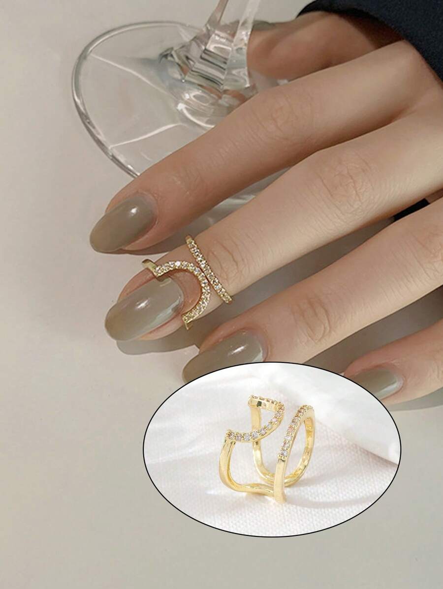 Anel feminino de zircônia cúbica com design simples e micropavimento, anel versátil para uso diário