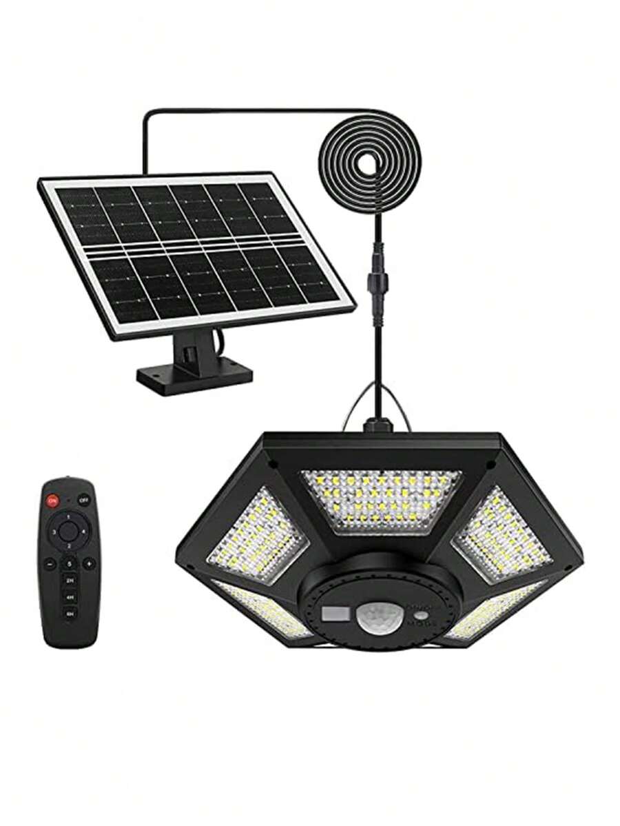 1 pièce 180 LED Lampe solaire d'intérieur/extérieur 1200 LM Lustre, Kit d'éclairage à 5 modes avec télécommande IP65 étanche pour jardin, abri de jardin, gazebo, garage de la maison, terrasse (un-à-un/un-à-deux) Lustre avec télécommande