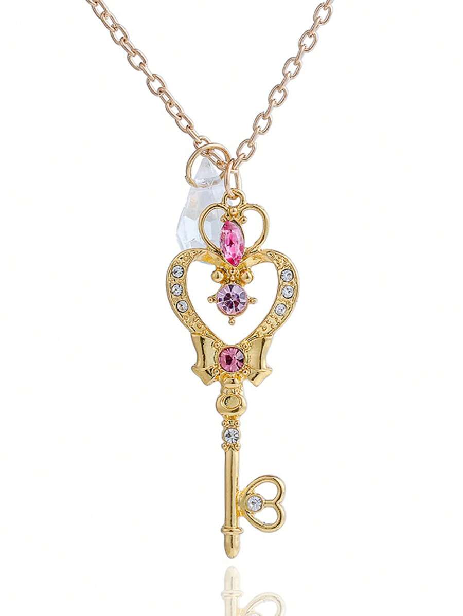 1 pieza Collar de Sailor Moon con diseño de anime y dibujos animados, collar exquisito de moda, cadena para clavícula con estilo kawaii, transformación de tarjeta Sakura, collar de niña con corazón ins.