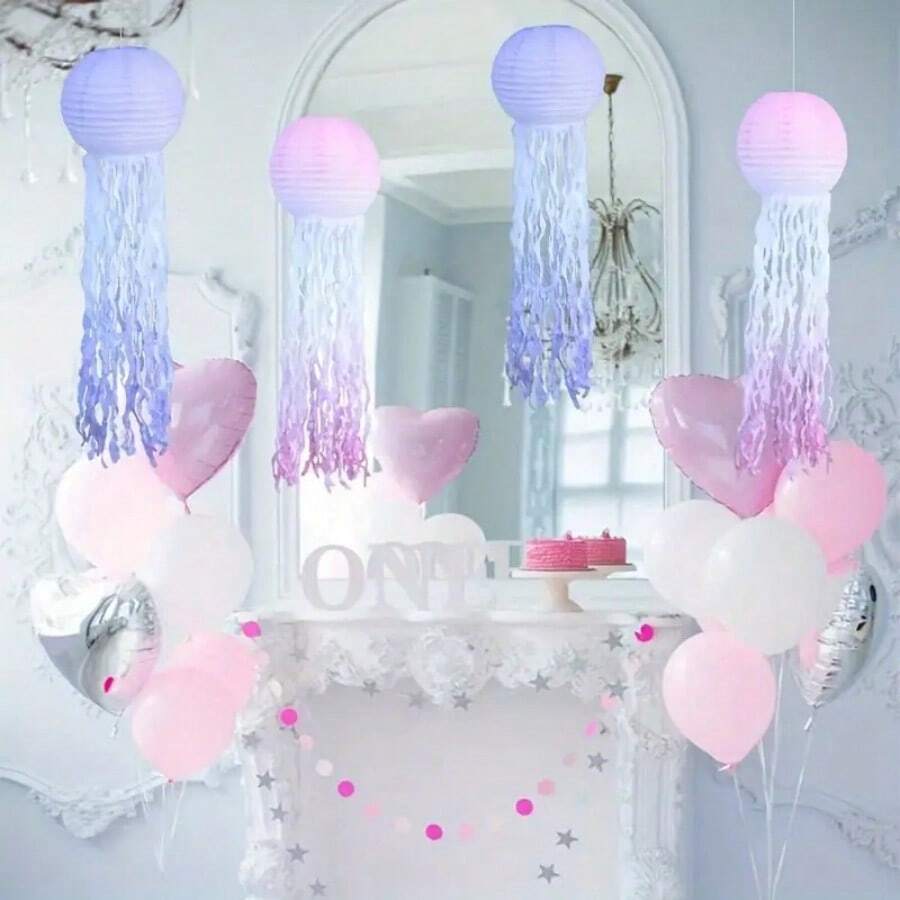 Lanterne din hârtie cu meduze Decorațiuni pentru petreceri tematice pe ocean, fier și hârtie, versatile pentru nunți, petreceri de burlac, bar/Bat Mitzvah, nuntă, ziua de naștere, petrecere de burlac și sărbători generale