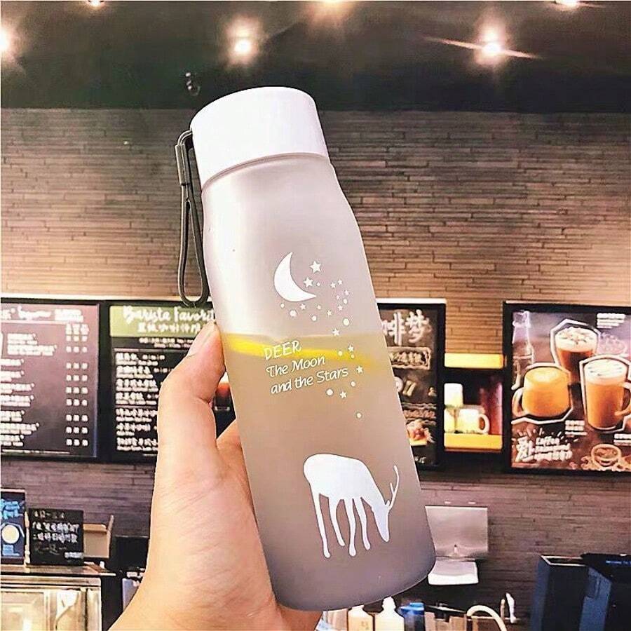 1pc 560ml Straight Tall Heatproof Frosted Glass Water Bottle, Large Capacity Portable Summer Drinkware With Anti-Drop Design