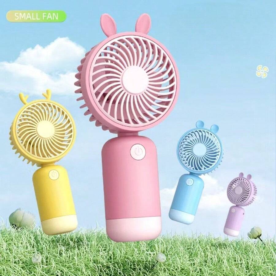 1PC draagbare cartoon USB mini-ventilator, mini oplaadbare draagbare cartoon konijnenorenventilator, kan worden gebruikt om af te koelen in de zomer